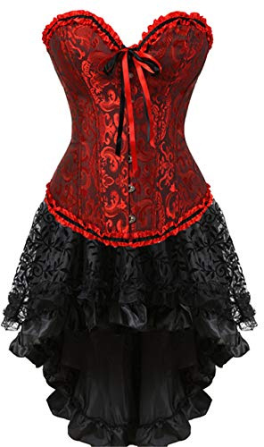 Jutrisujo Corset Femme Bustier Jupe Robe Sexy Dentelle Gothique Lingerie Rouge Noir 6XL