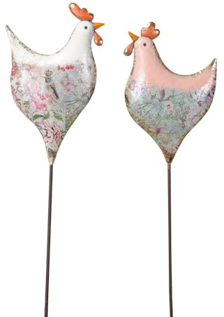 NETPROSHOP Gartenstecker Huhn am Stab Weiss oder Rosa, H: ca. 110cm, Farbe:Rosa