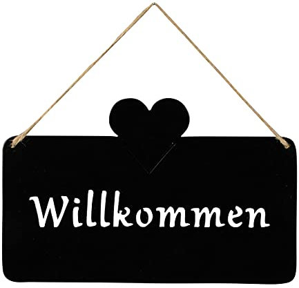 levandeo Schild Willkommen 25x16 cm Außen Garten-Deko Schwarz Matt Herz Metall Türschild Wandbild Außendeko