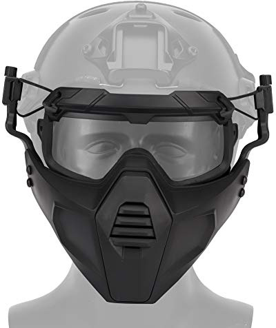 Detachable Full Face Tactical Military Mask and Goggles Set Attach to Helmet for Army Airsoft Paintball Skiing
