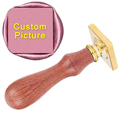 craspire Custom Wax Seal Stamp, Quadratischer Siegellack Stempel Personalisiertes Logo Design Bild Foto Graviert 30mm Holzgriff Messing Rundkopf Siegelstempel