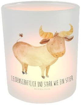 Mr. & Mrs. Panda Deko Windlicht Sternzeichen Stier - Geschenk, Windlicht Glas, Windlicht Hochzeit, Horoskop, Geburtstag April, Windlicht Kerze,