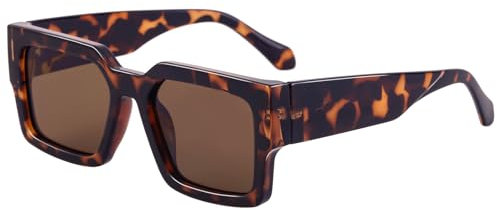 SHEEN KELLY Retro dicke rechteckige klobige Sonnenbrille Damen Herren trendige schmale quadratische schwarze Schildpatt-Rahmenmode der 90er Jahre Brille