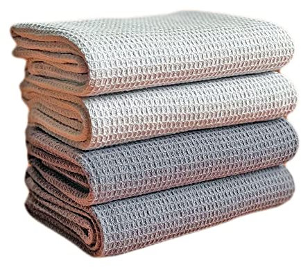 Comfisoft Küchenhandtücher Geschirrtücher 4er Set 100% Baumwolle Waffeltücher Geschirrhandtücher Geschirrtuch Putzlappen Küchentücher mit Aufhängeschlaufe (Hell & Dunkelgrau, 35x35cm)