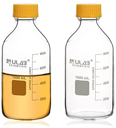 ULAB Runde Medien Laborflaschen Aufbewahrungsflaschen, 1000 ml, 3,3 Borosilikat glasflaschen mit GL45 Schraubverschluss, 2 Stück, URB1040