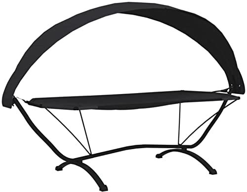 Sonnenliege mit Dach, XIAOGUANG Gartenliege, Sonneninsel, Liege, Doppelliege, Gartenbett, Hängebett, Gartenmöbel, Outdoorbett, Schwarz Stahl und Oxford-Gewebe