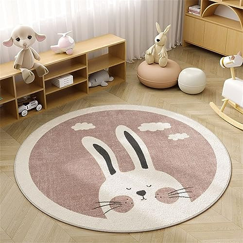 Hava Kolari Kinderteppich Rund für Babyzimmer Kleinkinderzimmer Wohnzimmer Schlafzimmer Teppich Groß Kinderteppiche Runden Teppiche Flauschige Matte Kinder Schutzmatten Kindermatte (120 * 120cm,Hase)