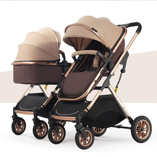 Zwillingskinderwagen Mit Regenschirm, Double Infant Stroller, Zusammenklappbarer Tandem-Kinderwagen Für Zwillinge Seite An Seite, Abnehmbare 2 Einzelwagen Doppelsitz, High Landscape Reversible Kinderw