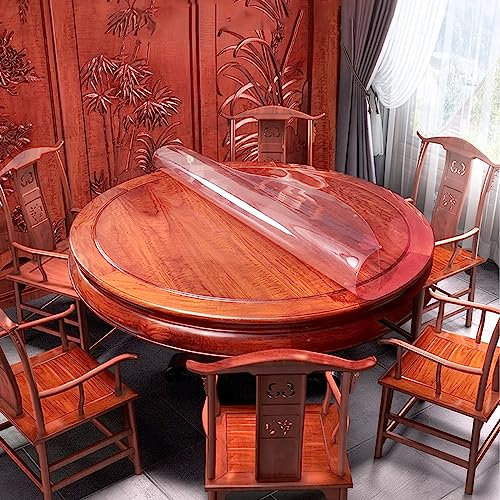 FLAVYO Film Protecteur De Couverture De Table Ronde Transparente en PVC, Film Protecteur De Table en Verre Souple De 3,0 Mm, Nappe Transparente Imperméable pour Restaurant (Diameter 105cm/41in)