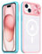 Rdyi6ba8 Clair Coque pour iPhone 15, Transparente Étui [Ne Jaunit Jamais] Protection de la Caméra Étui avec Coulisse Cache Objectif pour iPhone 15 - Rose + Vert