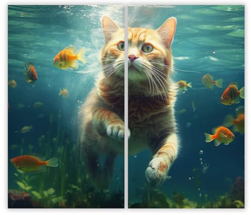 SMTDeco Herdabdeckplatte Ceranfeld Abdeckplatte Herdabdeckung Herdplatten Abdeckungen Induktionskochfeld 2 x 30x52 cm 2-tlg. Wasser Katze Orange