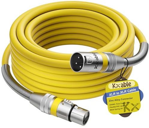 Premium 15ft XLR Mic Cable, Heavy Duty 22AWG OFC, Shielded, Zinc Alloy Connectors, Yellow