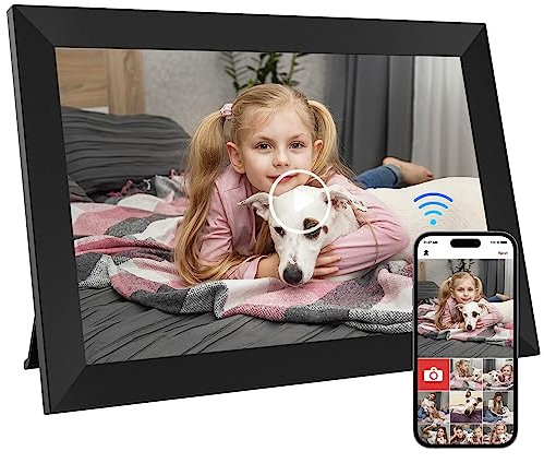 GGUA 10.1 Inch WiFi Digital Photo Frame Built in 64GB Memory, 1280x800 IPS LCD Touchscreen, Auto-Rotate and Audio, Quick and Easy Share Photos or Videos via the Frameo App, the Best Choice for Gifting
