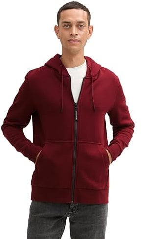 TOM TAILOR Herren Hoodie Sweatjacke mit Kängurutasche, 13721 - Burgundy Dark Red, XL