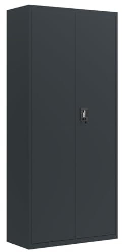 Aktenschrank Büroschrank Metallschrank Stahlschrank Werkzeugschrank Stahlblech, Abschließbar, Doppeltüren, 5 Ebenen, Werkzeugschrank für Garage, Anthrazit 90x40x200 cm