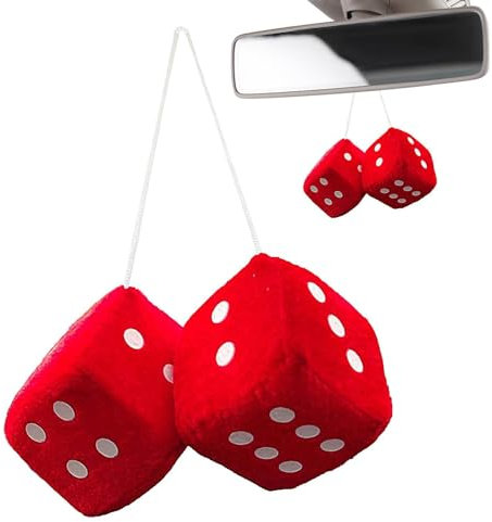 Plüschwürfel Auto, EIN Paar Aufhängen Fuzzy Auto Würfel Rückspiegel, Auto Zubehör Blau Plüschwürfel Plüsch Würfel Auto Rückspiegel Hanging Zubehör, Retro Quadrat Plüschwürfel Für Auto Mit Weiß Punkt