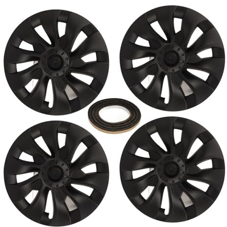 Passend für Radkappen Modell 3 18 Zoll, 4 Stück Radkappen, Mattschwarze ABS-Radkappen, Kompatibel mit Modell 3-Zubehör 2017–2023, Stilvoller und Sportlicher Stil (Asymmetrisch)