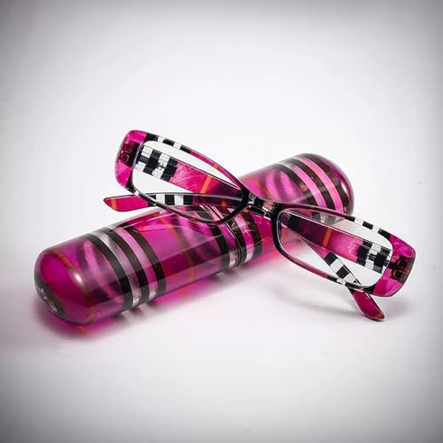KPEGAXS Retro Glasses Readers 2.0 Mini Striped Reading Glasses with Stylish Case HD TV Glasses Anti-blue Light-Purple(+1.0)