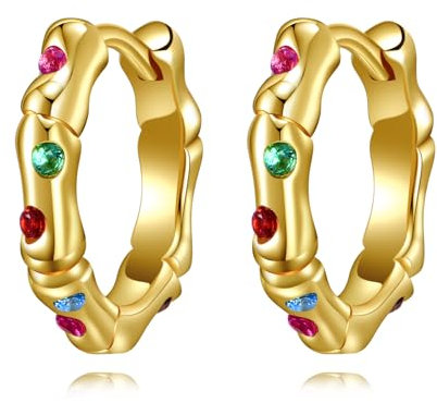 Bambus Ohrringe für Frauen 90er Jahre 925er Sterlingsilber Bambus Zirkonia Creolen Bambus Schmuck für Frauen