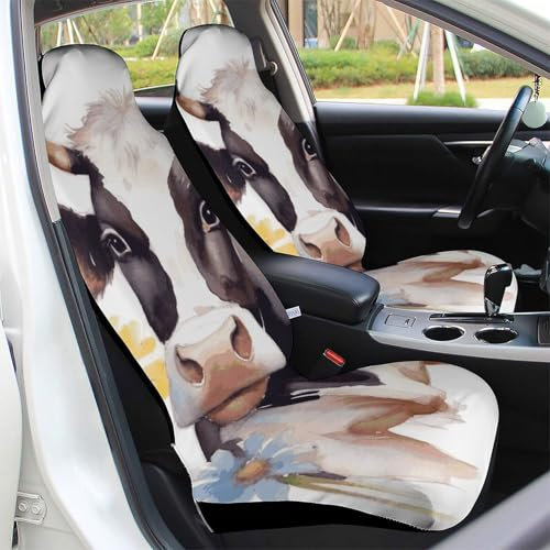 Autositzbezüge, 2 Stück, Aquarell-Kuh, Sitzbezüge für Autositz, mit elastischen Bändern, Auto-Mattenbezüge, Innenkissen, Schutz für die meisten Autos, SUVs, LKWs