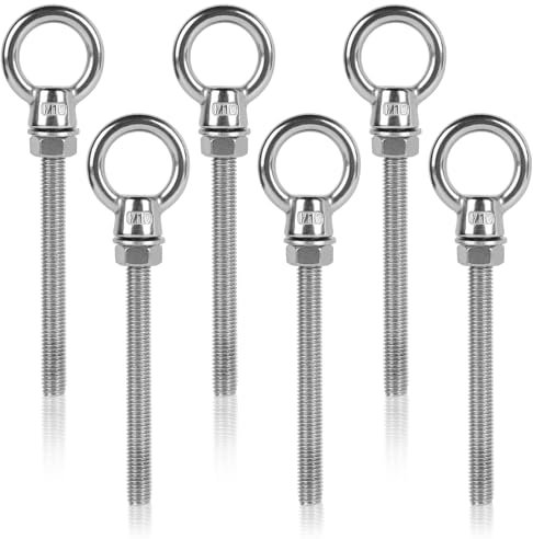 EFUTURETIME 6 x Bullone con Occhiello M10 x 100mm Occhielli con Dado, Golfari Bullone Inox 304, Anello con Vite Filettata, Bulloni Lungo