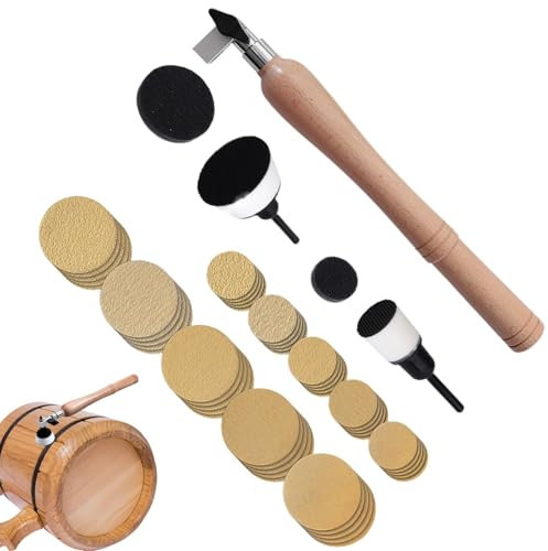 Levigatrice portatile | Kit di dischi abrasivi per levigatrice a ciotola, strumenti per la lavorazione del legno con manico lungo in legno duro, strumento per levigatura del legno, levigatrice