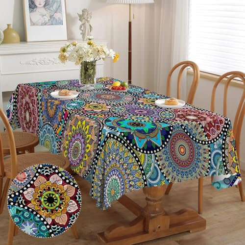iEvery Tischdecke Boho Style Rechteckig Mandala Garten Tischdecken für Draußen Polyester Outdoor Abwaschbar Gartentischdecke Eckig Wetterfest für Küche Gartentisch Esstisch Couchtisch Party 150x300 cm