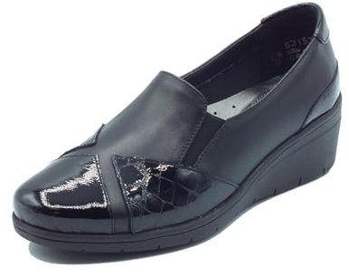 Melluso K91617W Nero Mocassini Comfort per Donna in Pelle e Vernice con Zeppa Media (Taglia 35)