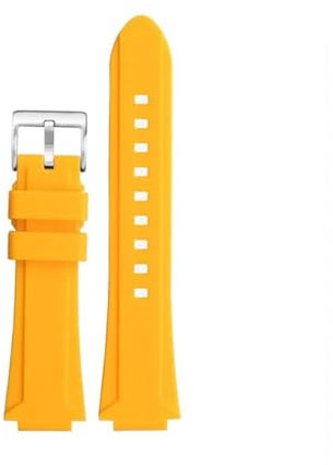 MBUIOPJ Silikon-Armband aus Gummi, kompatibel mit Oris Aquis 7330 7740, gestreiftes Uhrenarmband, konvexes Armband, Schwarz/Blau, 24 x 11 mm, 24 x 12 mm(Yellow silver pin,24-11mm)