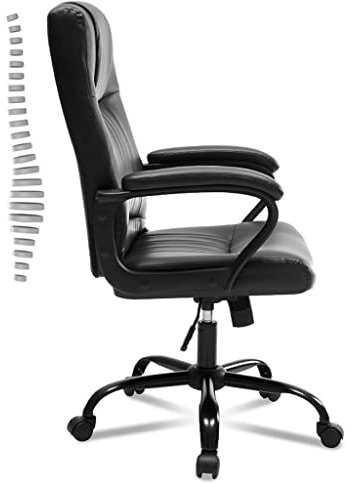 SnamicE Bürostuhl Schwarz PU Leder Schaukelstuhl Schreibtischstühle Gaming Stuhl Ergonomisch Verstellbar Racing Stuhl Aufgaben Drehbarer Executive Computer Stuhl,