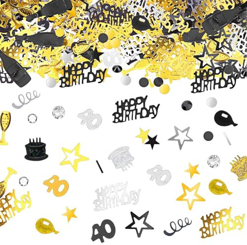 NXPUXP 40.Jahrestag Konfetti-Geburtstagsdekorationen,Pailletten-Geburtstags-Tischdekorationen,Geburtstagsparty-Dekorationen,Geburtstags-Tischdekorationen (schwarzes Gold 40 Jahre alt)