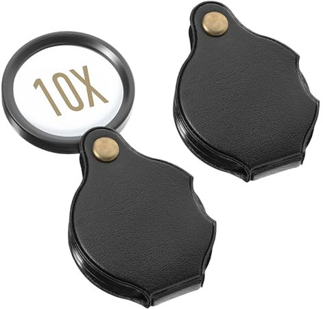 AOZUO Lot de 2 mini loupes 10x - Loupe de poche - En verre - Petite loupe portable - Pliable - Pour la lecture, les livres, les journaux, les cartes, les bijoux, la réparation de bijoux