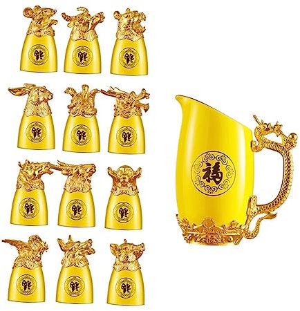 COLLBATH Lot De 12 Verres À Vin Plaqués Avec Symboles Du Chinois Carafe À Vin Rapide Décorée Décoration De Luxe Pour La Maison