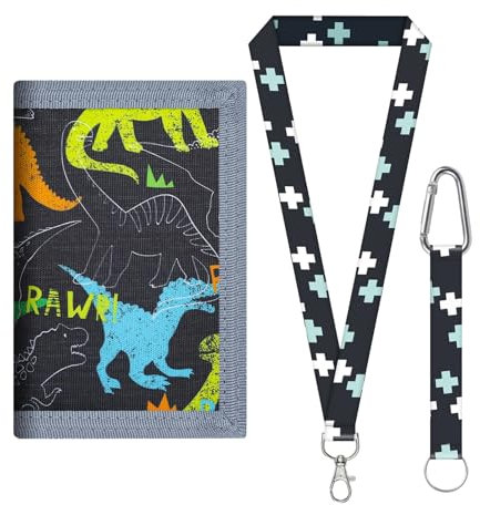 VARKAGE Kinder Geldbeutel Jungs Dreifach Faltbar, Dinosauriermuster Brustbeutel Kinder Kompakt, Portemonnaie Geeignet für Jungen und Mädchen