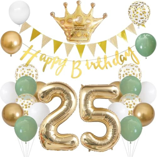 Anlgdi Luftballons 25. Geburtstag Dekoration Set, Ballons Happy 25th Birthday Frau Deko , Folienballon Zahl 25 Gold, Geburtstagsdeko 25 Jahre Mäaner Frauen, Folienballon 25 Geburtstag Dekoration