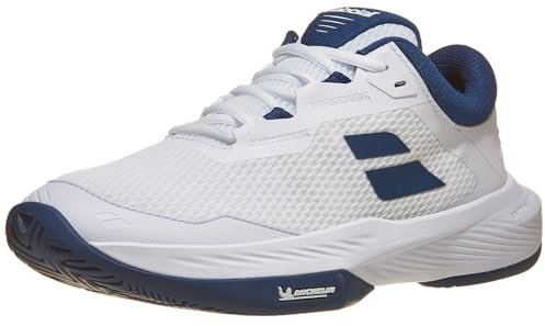 Babolat - Tennisschuhe SFX 4 AC M, Größe 42.5, Weiß/Dunkelblau, Überlegener Komfort, Breite Passform, Optimaler Halt, Extra Cush Technologie, Leichtes und Belüftetes Obermaterial