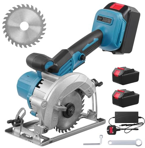 Sararoom 3000W Cordless Circular Saw, 6700RPM Electric Circular Saw with 2 x 2.0Ah Lithium Battery & Charger, Cutting Angle 0-45° Adjustable for Wood Marble Metal, with Blade