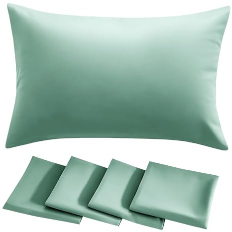 RUIKASI Green Pillow Cases 4 Pack - Sage Green Plain Pillowcases with Envelope Closure Breathable Premium Brushed Microfiber Set of 4 Pillow Covers Standard 50x75 cm