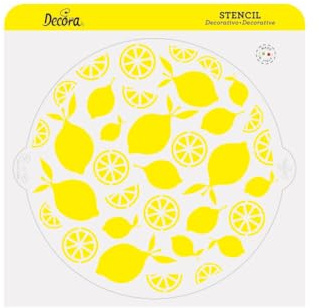 Decora 9270952 Zitronen-Dekorationsschablone, Ø 25 cm, aus lebensmittelechtem Kunststoff; zum Dekorieren von Kuchen, Gebäck und Keksen. Hergestellt in Italien.