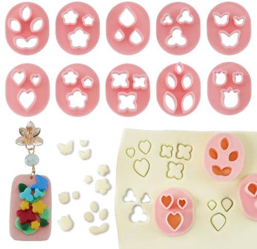 HOBBIESAY 10 styles emporte Pièce en Pâte Polymère pour la Fabrication de Boucles D'Oreilles Mini Fleurs Feuilles Cœurs et Papillons Outils pour la Fabrication de Bijoux et de Boucles D'Oreilles