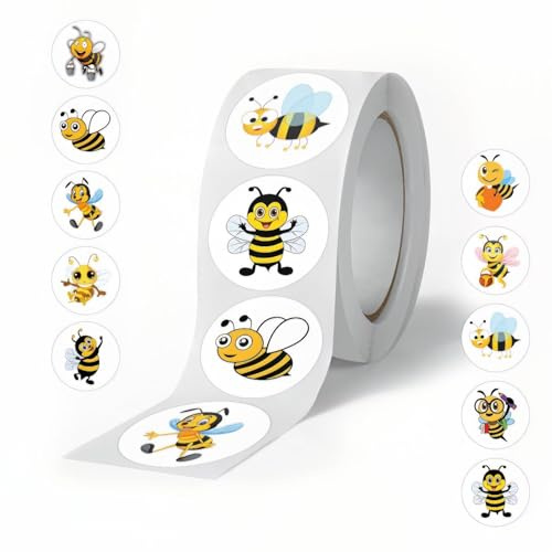 Dzxin Bienen Aufkleber, Niedliche Cartoon Aufkleber Rollen, Selbstklebende Aufkleber für Kinder, Mädchen, Jungen und Teenager zur Dekoration für Wasserflaschen, Laptops, Scrapbooks, Karten(500 Stück)