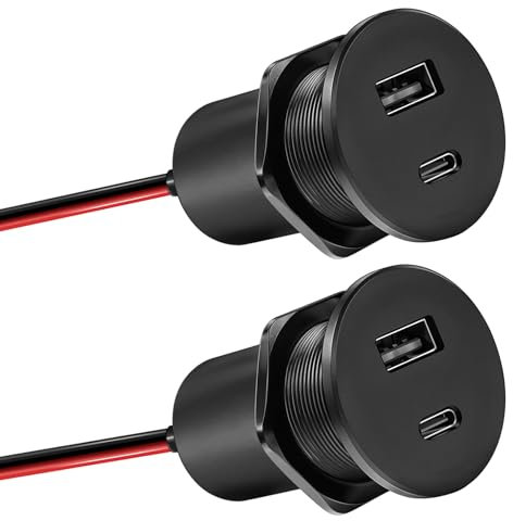 Obeaming 48W Aluminio Toma USB 12V Camper Cargador, Doble Puerto PD3.0 USB-C 30W y QC3.0 USB-A 18W Enchufe Carga Rápida, para Coche Autocaravana Barco Camión Caravana(48W, 2PCS)