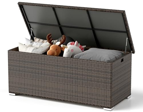 UDPATIO Kissenbox XXL Auflagenbox Wasserdicht Gartenbox 650L Stauraum mit Gasdruckfedern Wetterfest Garten Aufbewahrungsbox 155x73cm Braun