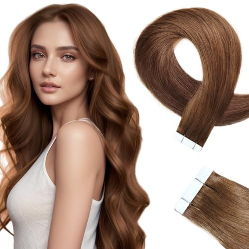LieblichWelle Tape Extensions Echthaar Braun 35cm, 20Stück, 40g/Packung, Salon-Klasse Qualität, Einfaches und Angenehmes Tragen für Junge Frauen (6# Braun, 35 cm)