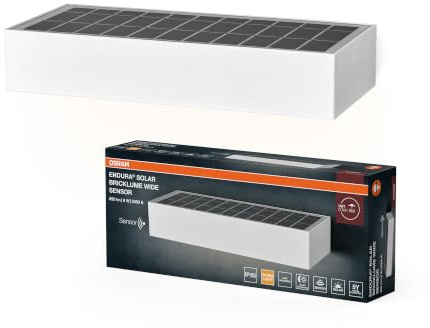 OSRAM Endura Style BRICKLUME Solar Light, 6W, 850lm, White, indirect Lighting, Motion Sensor, Daylight Sensor, IP65 Protection, 3000K Color Temperature, Warm White Light Color
