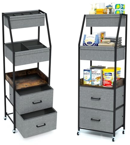 Emfogoo Windel-Organizer mit 5 Ebenen, Baby-Windelwagen mit Trennwänden & Schubladen – Große Rollbarer Aufbewahrungswagen für Babyzimmer, Schlafzimmer & Kinderbett, Schwarz