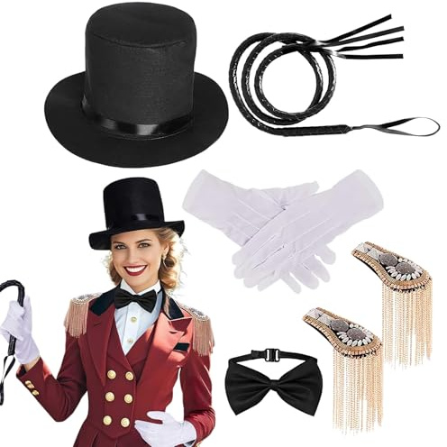 Generisch per costume da circo, set con spalline cilindriche, frustino, per feste a tema circo e costumi