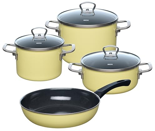 Riess, 0519-002, Starterset 4-tlg., LEMON, LBH 28,5x48,5x24cm, Gewicht 7,57kg, Emaille, Induktion, Kochtopfset, Pannenset,