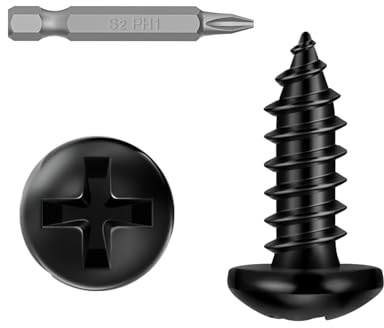 Boltmax 100 Stück Blechschrauben Schwarz M3 x 12mm, Holzschrauben, Schrauben Schwarz Flachkopfschrauben mit Bohrer, Selbstschneidende Schrauben Kreuzschlitz für Holz & Metall