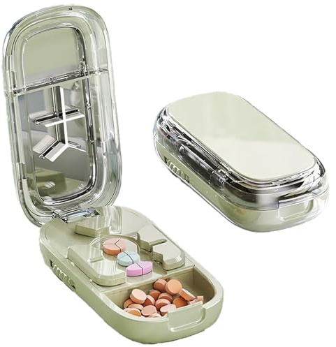 Pill Cutter, Mint Green Portable Tablet Cutter with Storage Compartment, 2-in-1 Pill Splitter & Pill Case for Small and Large Pills